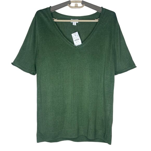 J. Crew Women's Top Size S Linen Blend Green V-Neck Short Sleeve Lagenlook - Picture 1 of 12